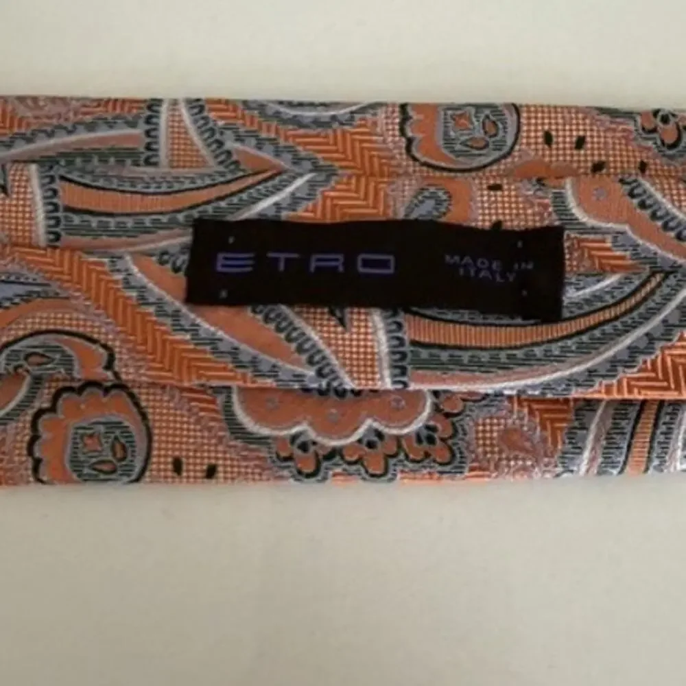 ETRO Silk Tie Mens Orange Paisley Luxury Designer Italy Classic Necktie